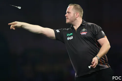 Dirk van Duijvenbode in action at the 2026 World Darts Championship