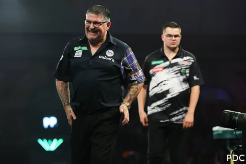Gary Anderson and Gian van Veen walk-off the Ally Pally stage together during an epic World Darts Championship semi-final