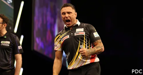 Gerwyn Price pumps his fist in celebration