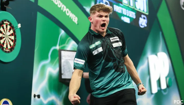 Charlie Manby celebrating at the PDC World Darts Championship
