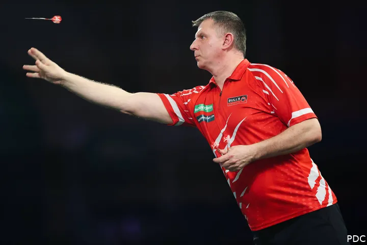 Krzysztof Ratajski in action at the 2026 World Darts Championship