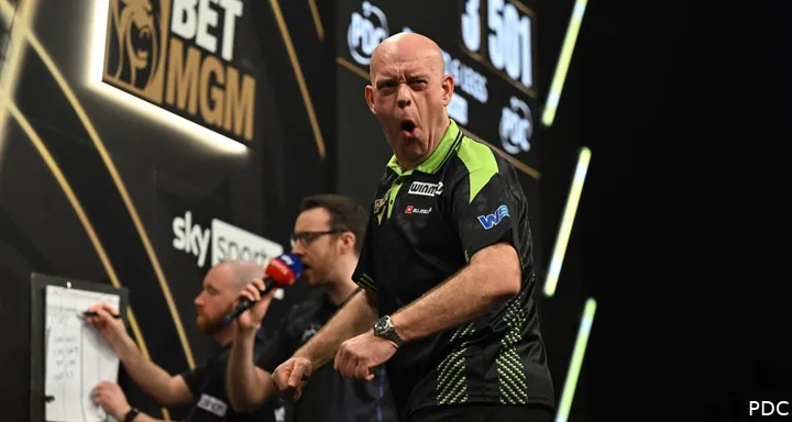 Michael van Gerwen passionately celebrating on stage