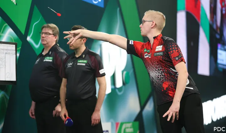 Jurjen van der Velde in actie op het voorbije WK Darts