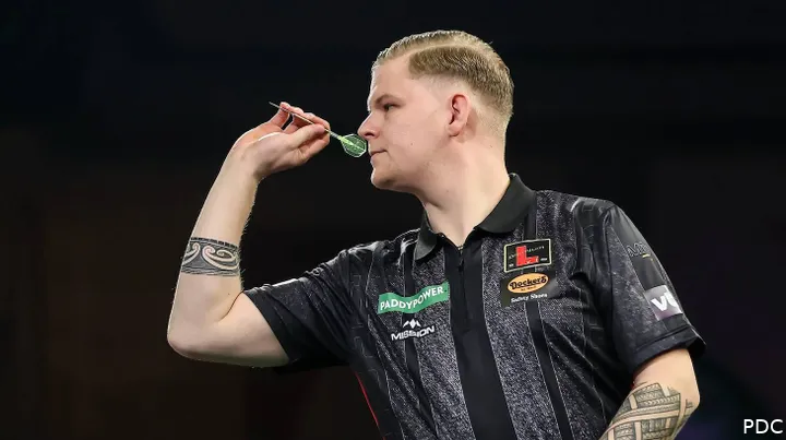 Mike De Decker in actie op het WK Darts 2026