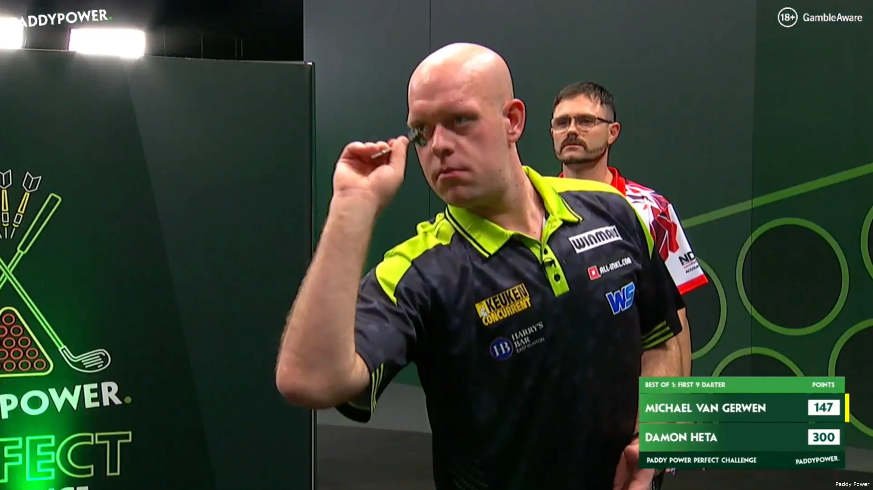 Screenshot of Van Gerwen missing nine-dart finish.