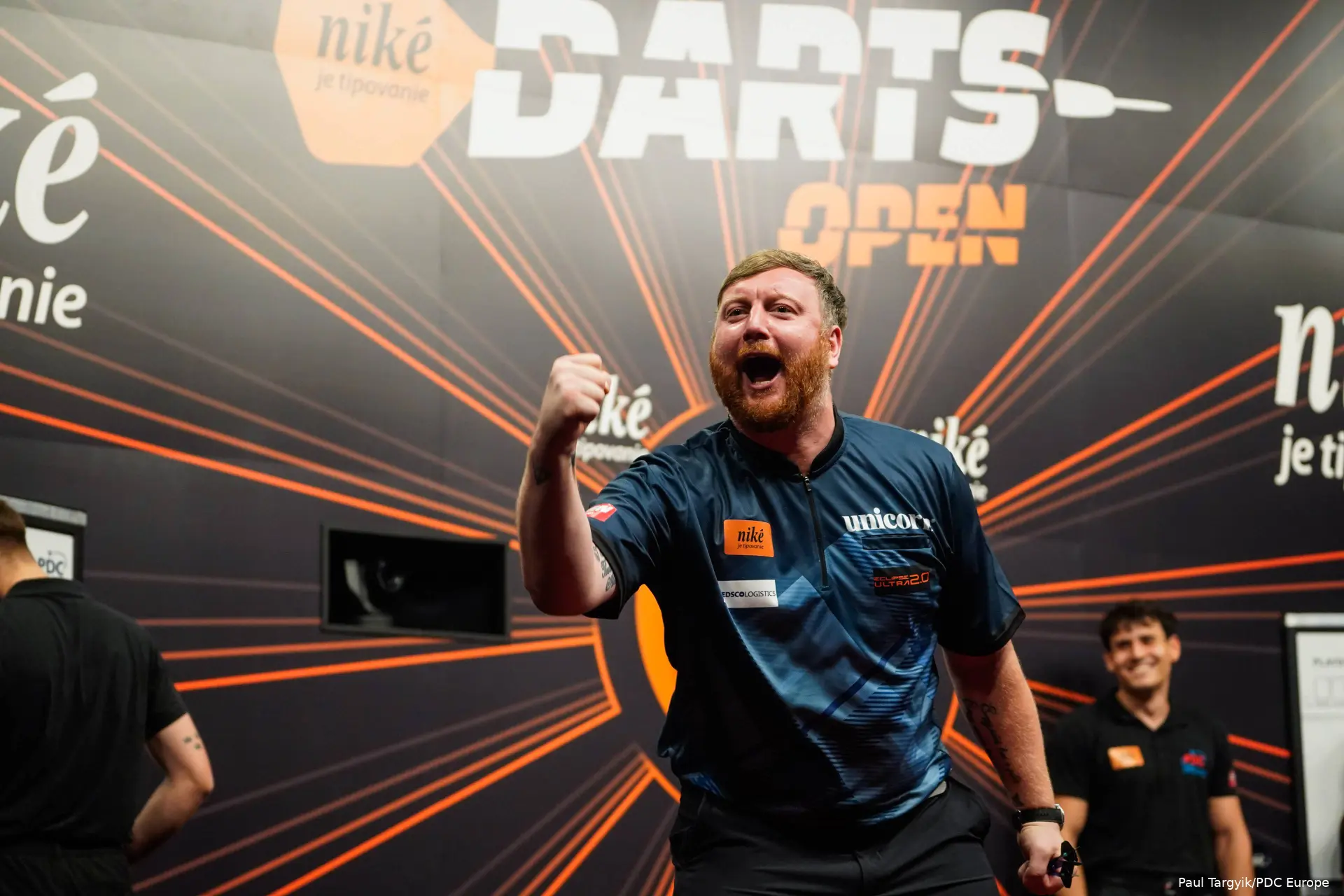 Cameron Menzies shakes fist in celebration.