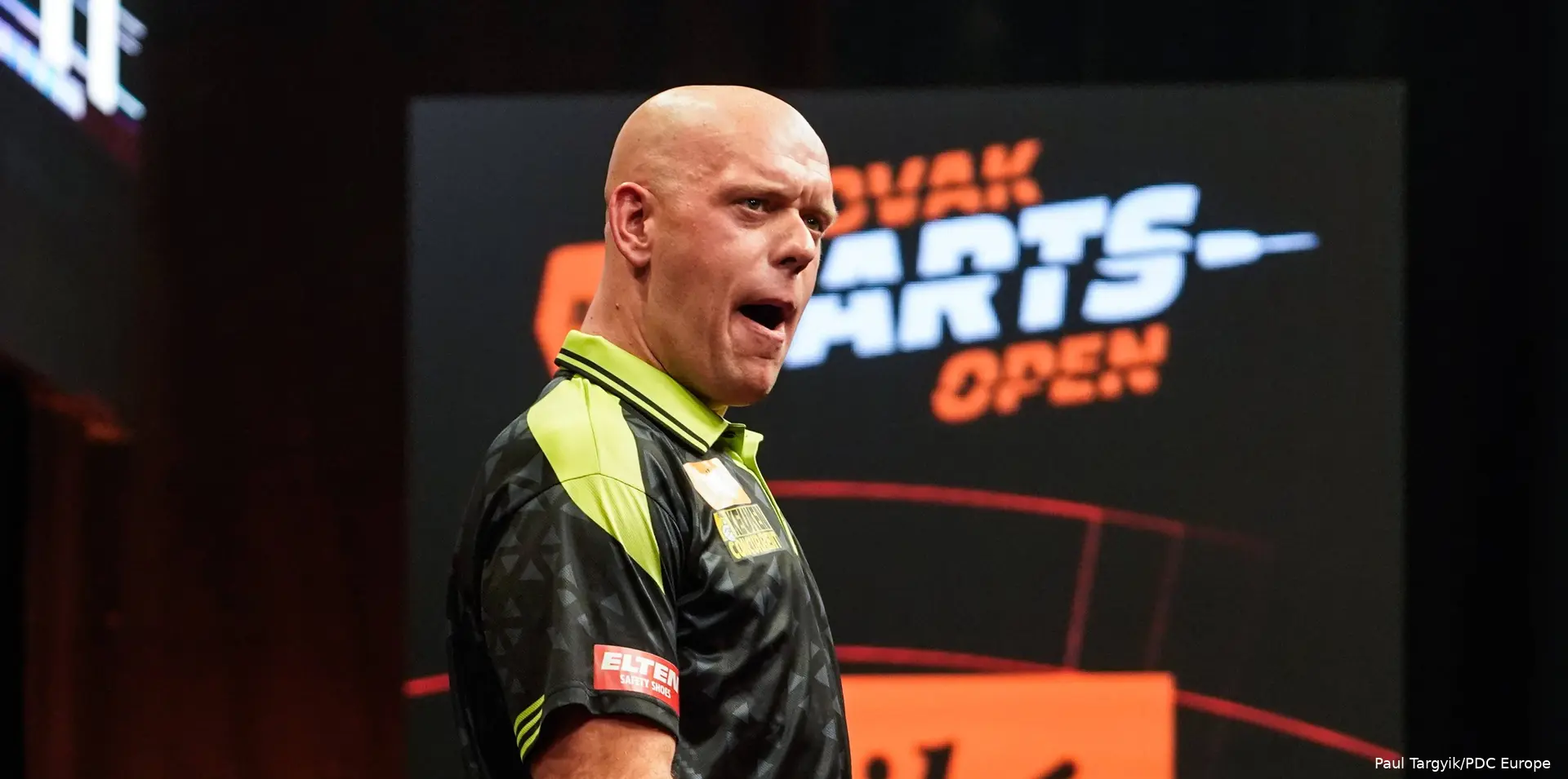Michael van Gerwen with mouth open.