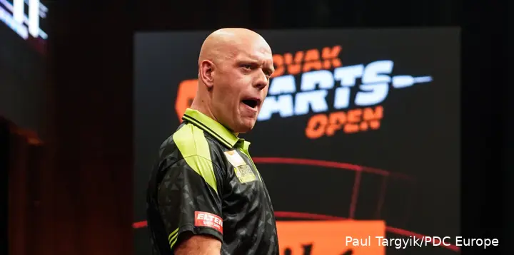 Michael van Gerwen with mouth open.