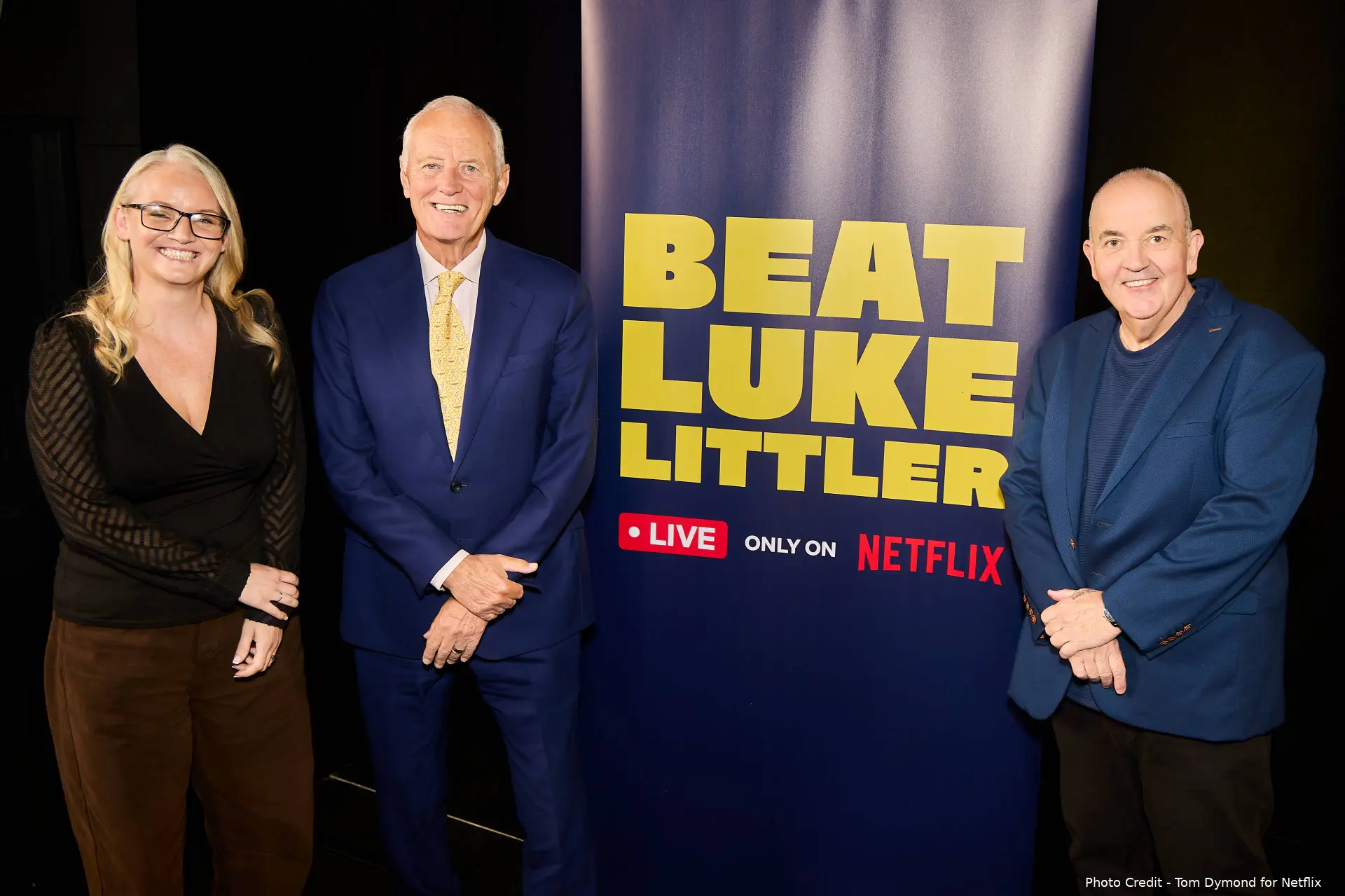 Laura Turner, Barry Hearn and Phil Taylor at the "Beat Luke Littler" auditions for Netflix