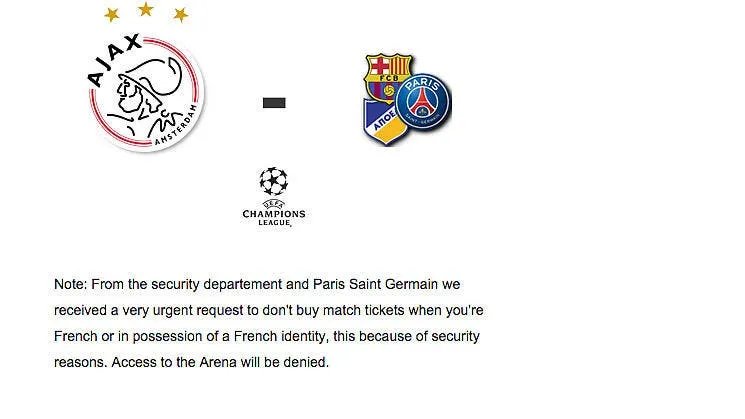 l ajax refuse des billets aux francais pour le psg ajax psg91297