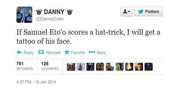 le pari stupide d un fan de chelsea lui coutera un tatouage danny74493