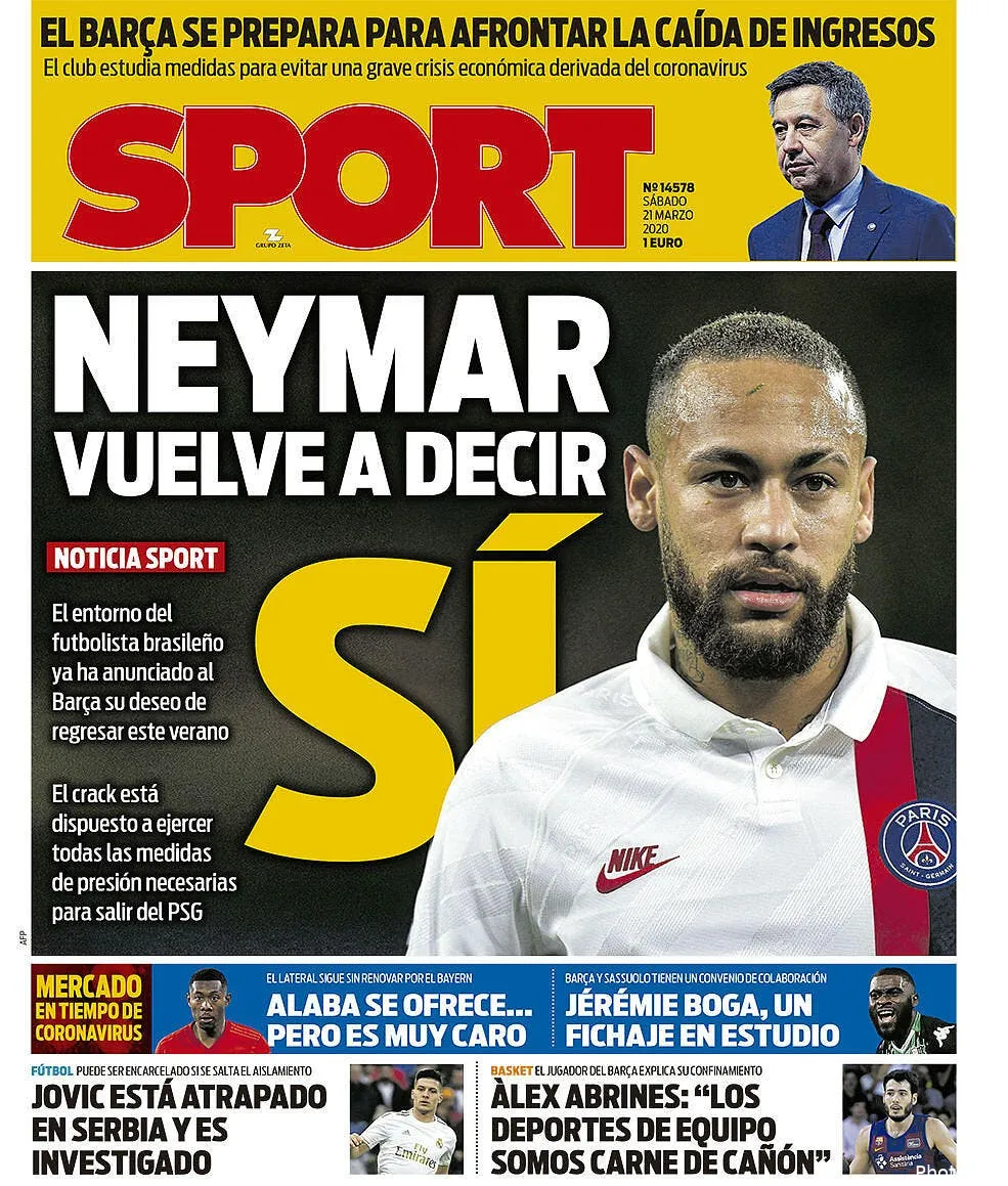 psg neymar au barca la bombe espagnole portada hoy 1584743140814281261