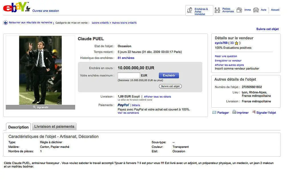 claude puel a vendre sur ebay 43684 6494