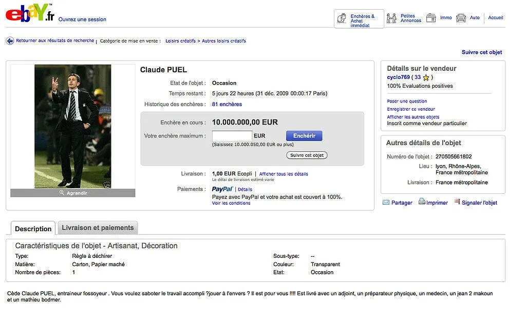 claude puel a vendre sur ebay 43684 6494