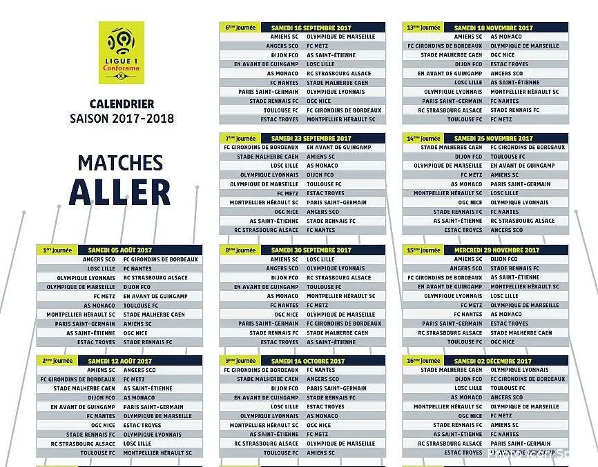l1 le calendrier complet de la saison de ligue 1 calendrier183311