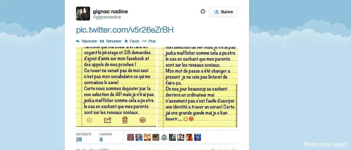 le compte de nadine gignac pirate pour insulter deschamps capture d e cran 2014 05 14 a 13 20 0683055