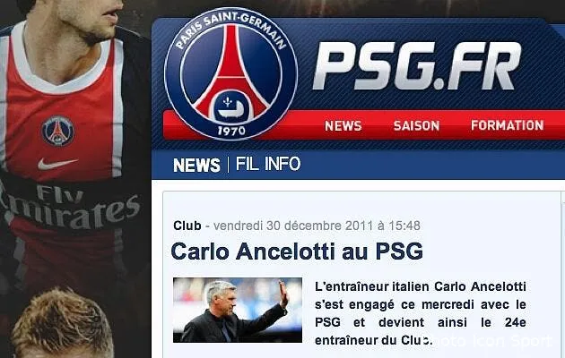 le psg annonce ancelotti sur son site officiel capture d ecran 2011 12 30 a 14 06 5329245