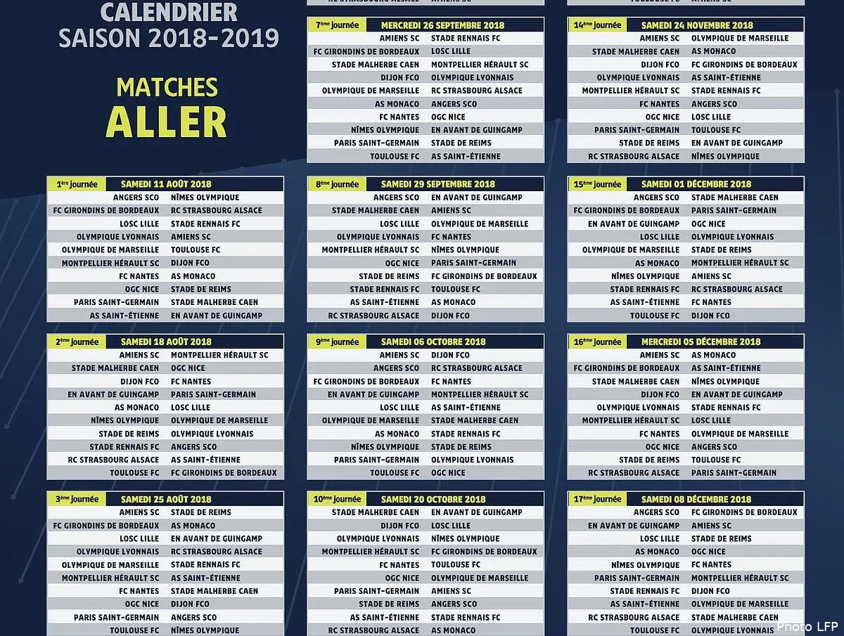 l1 le calendrier complet de la saison calendrier221223