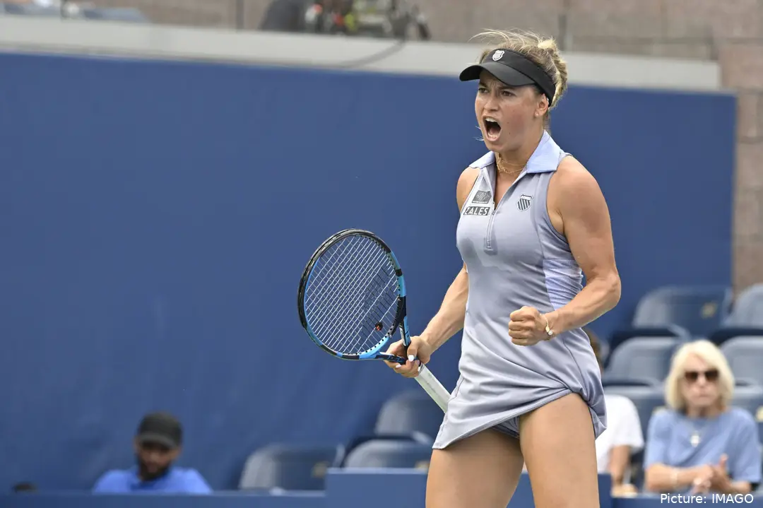 Yulia Putintseva celebrates a point at US Open.