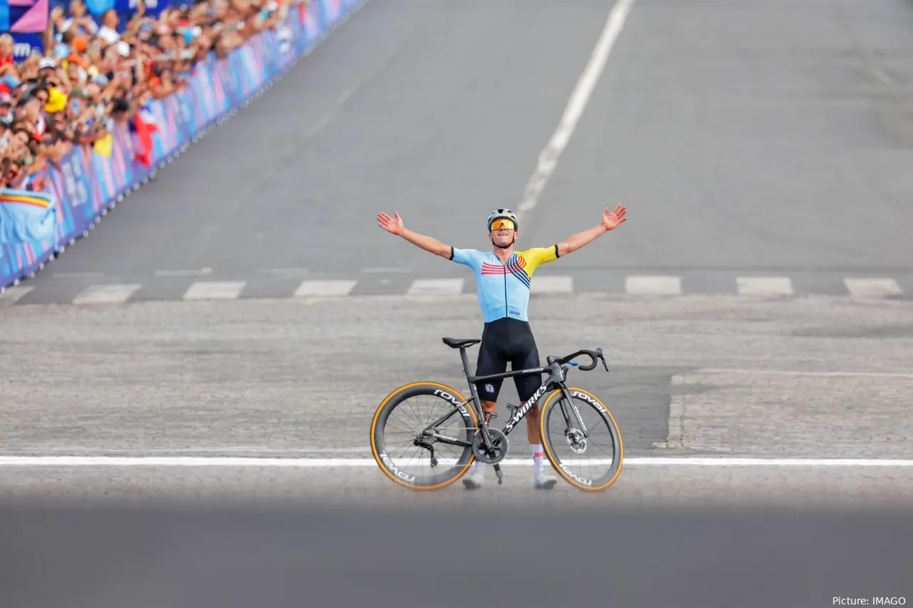 Remco Evenepoel winning the road race at the 2024 Olympic Games. @Imago