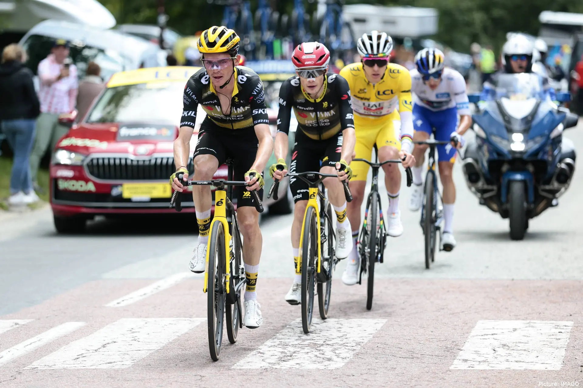 Tadej Pogacar, Jonas Vingegaard y Sepp Kuss