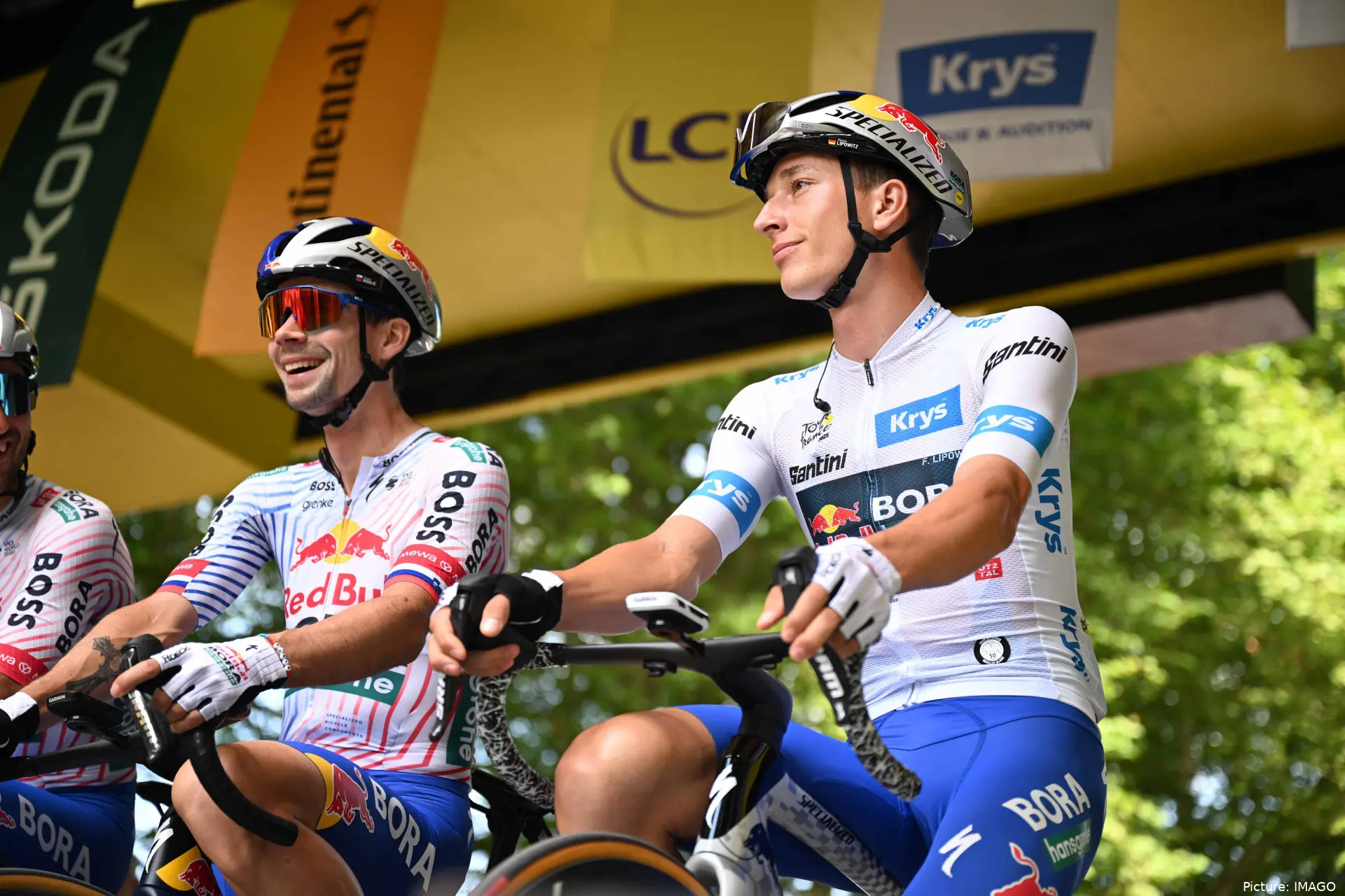 Primoz Roglic and Florian Lipowitz at the 2025 Tour de France
