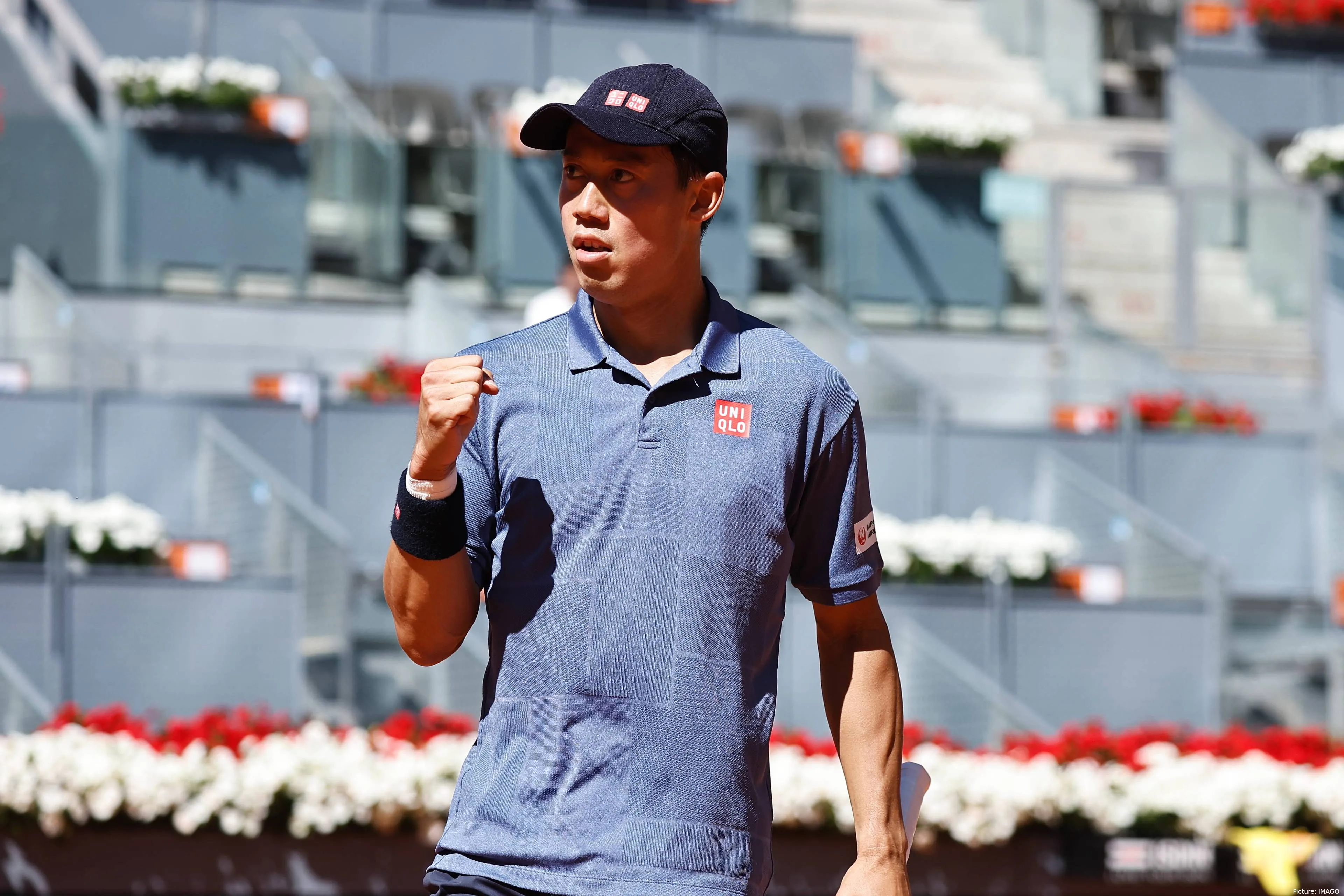 Kei Nishikoir competing at the 2025 Madrid Open