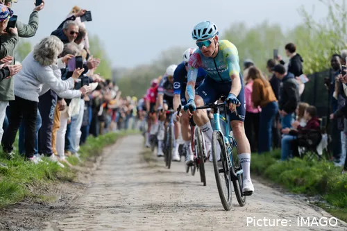 Mike Teunissen during 2025 Paris-Roubaix (finished 16th)