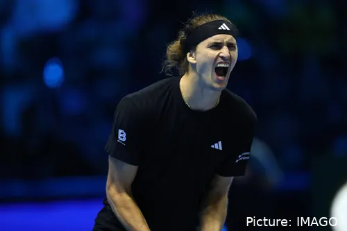 Alexander Zverev passionately celebrating while competing in the 2025 ATP Finals