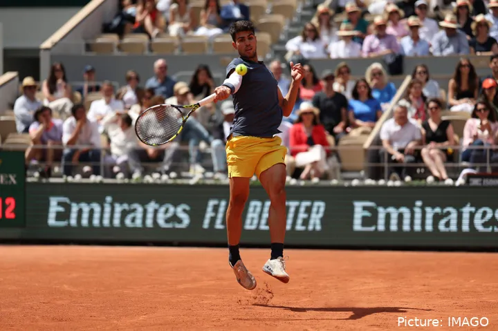 Carlos Alcaraz, hitting forehand.&nbsp;