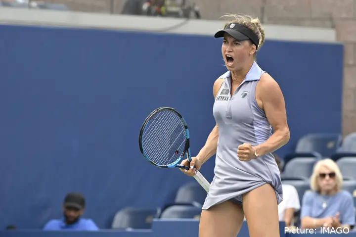Yulia Putintseva celebrates a point at US Open.