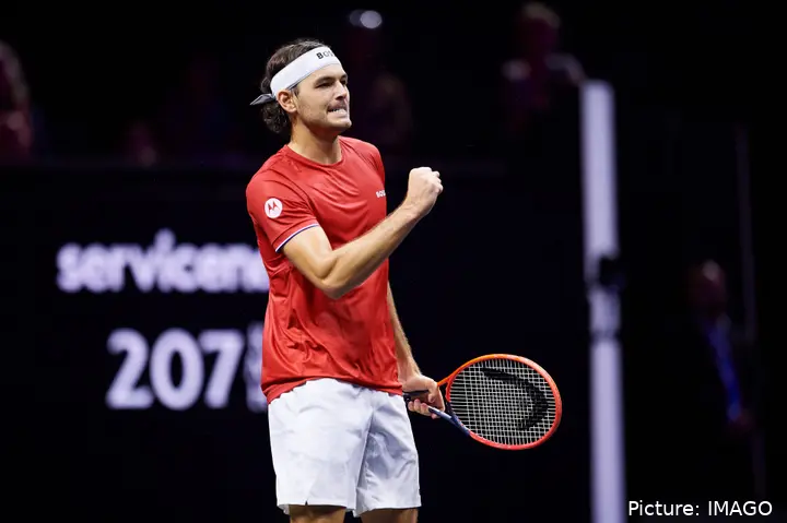 Taylor Fritz pumps his fist at the 2024 Laver Cup.