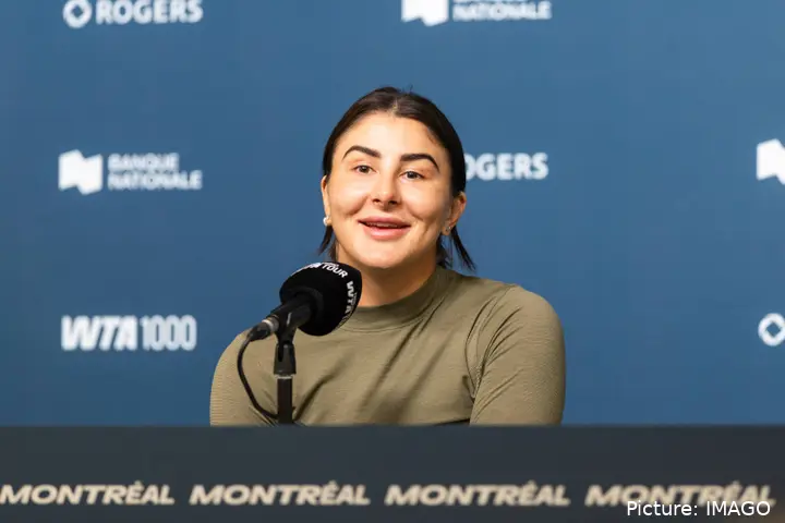 Bianca Andreescu at the press conference for the 2025 Canadian Open in Montreal.