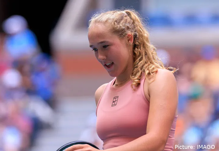 Mirra Andreeva during US Open mixed doubles.