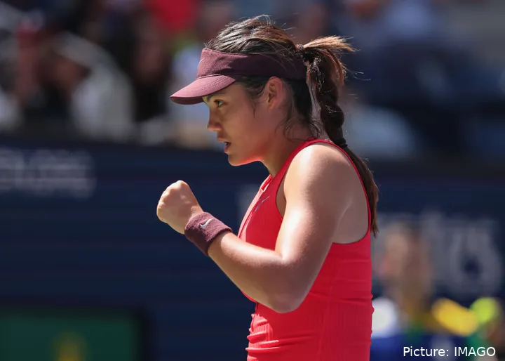 Emma Raducanu fist pumping at the US Open