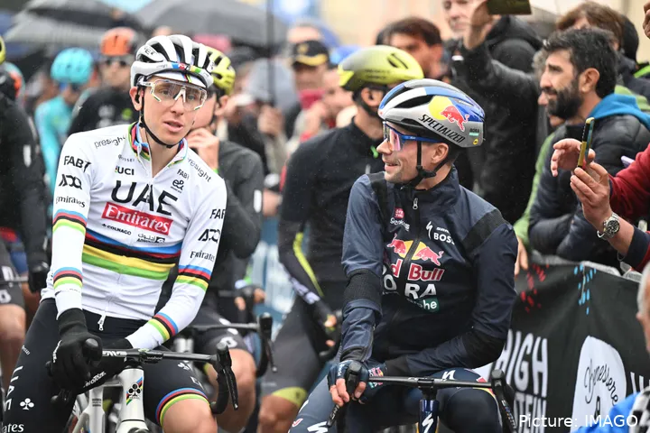 Tadej Pogacar en Primoz Roglic eind 2024. @Imago