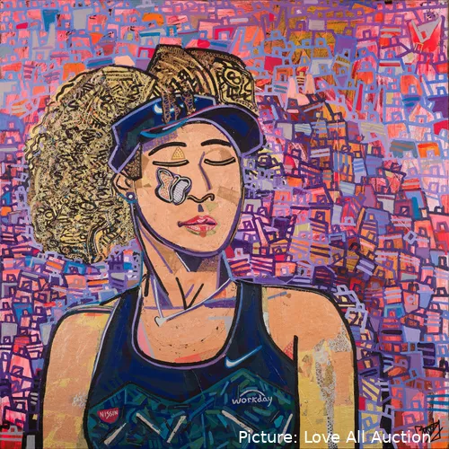 Mixed media artwork named&nbsp;Naomi &amp; The Butterfly signed by Naomi Osaka