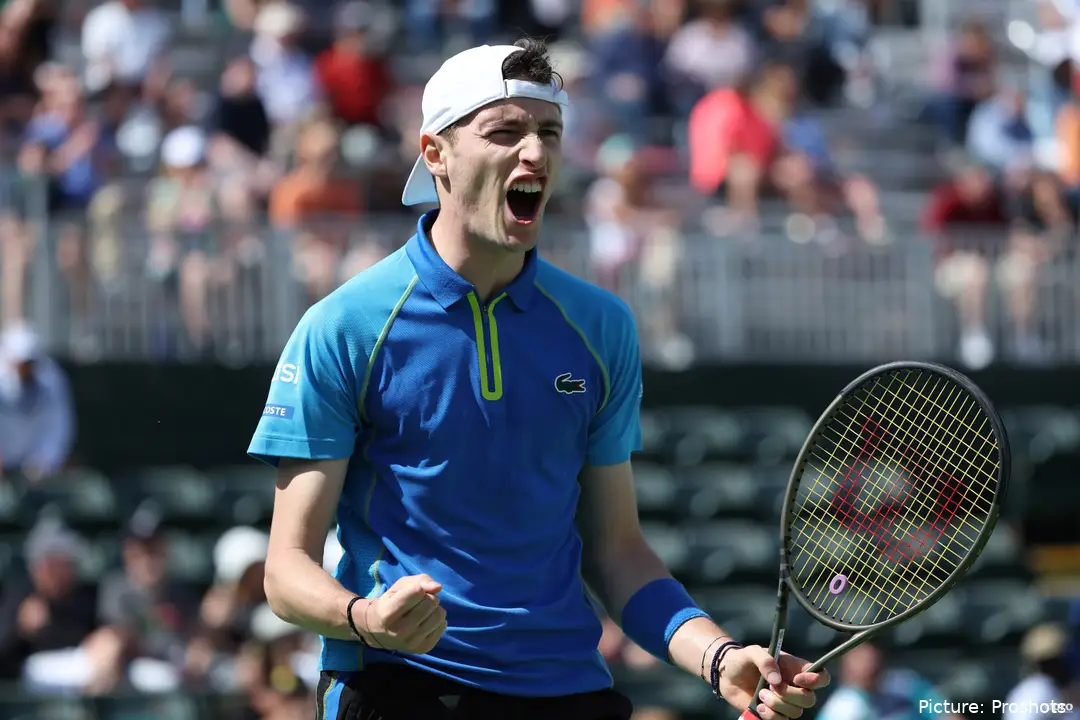 Bild Ugo Humbert schreit nach Punktgewinn, rechte Faust geballt<br>