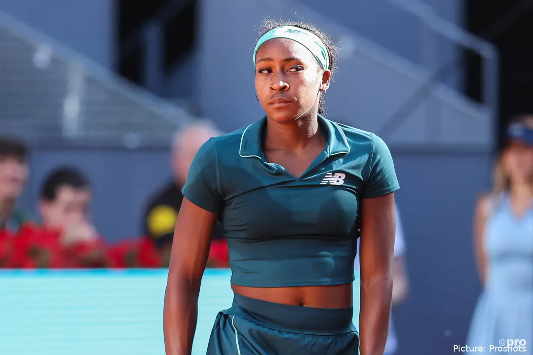 Coco Gauff looks on in Madrid