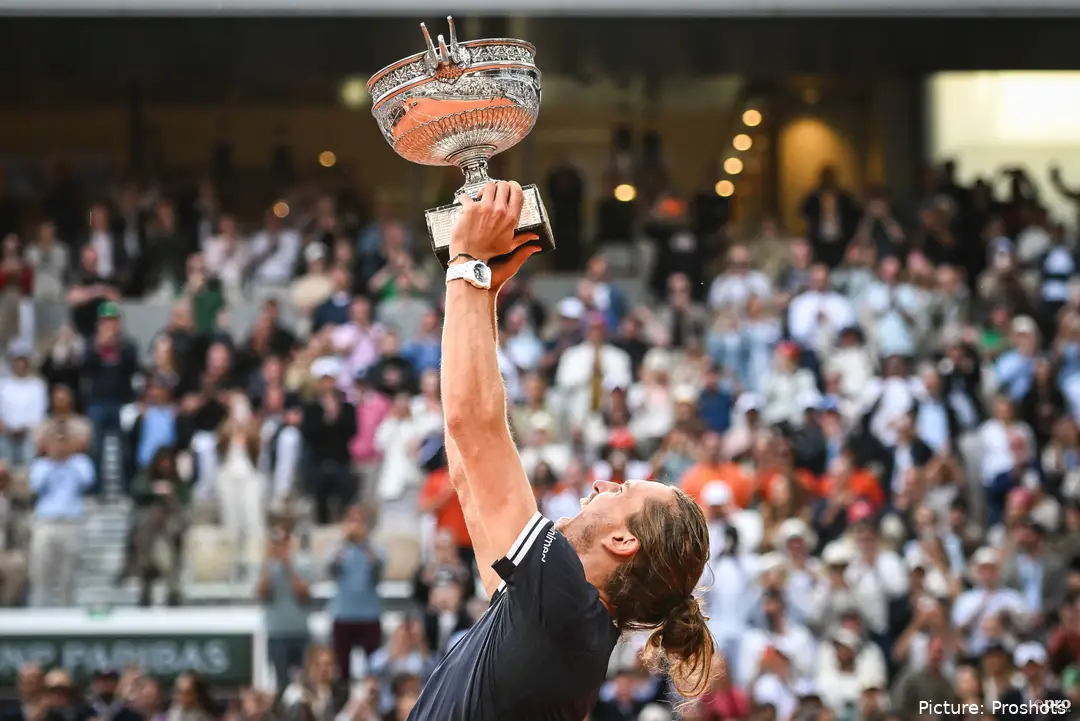 Alexander Zverev lifts the 2026 French Open trophy after having lost in three previous Grand Slam finals.