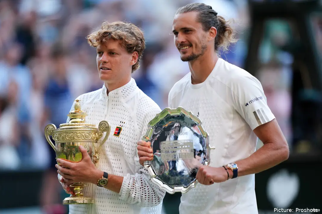 Sinner and Zverev with trophies.