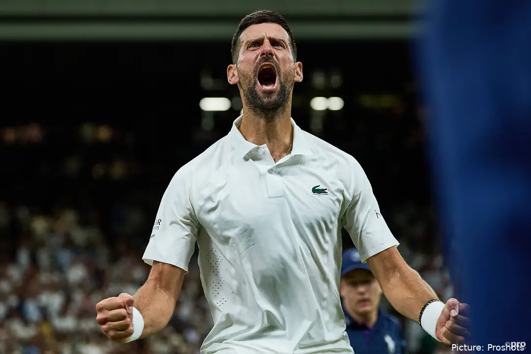 Novak Djokovic passionately celebrating at Wimbledon