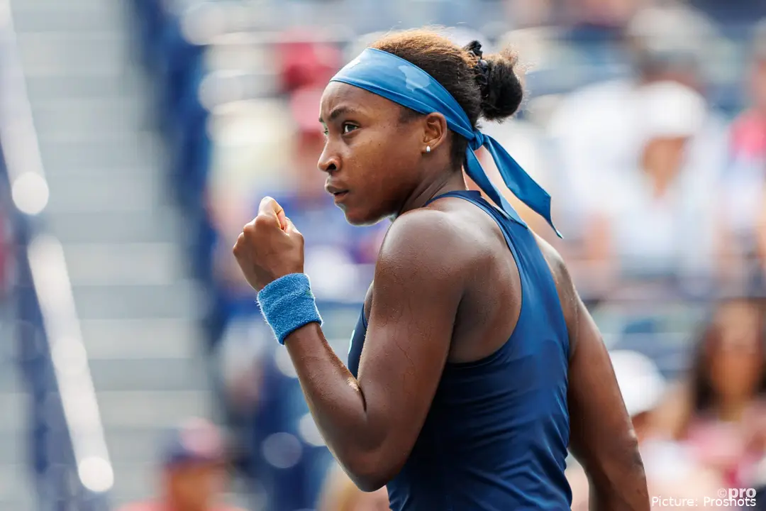 Coco Gauff shaking her fist