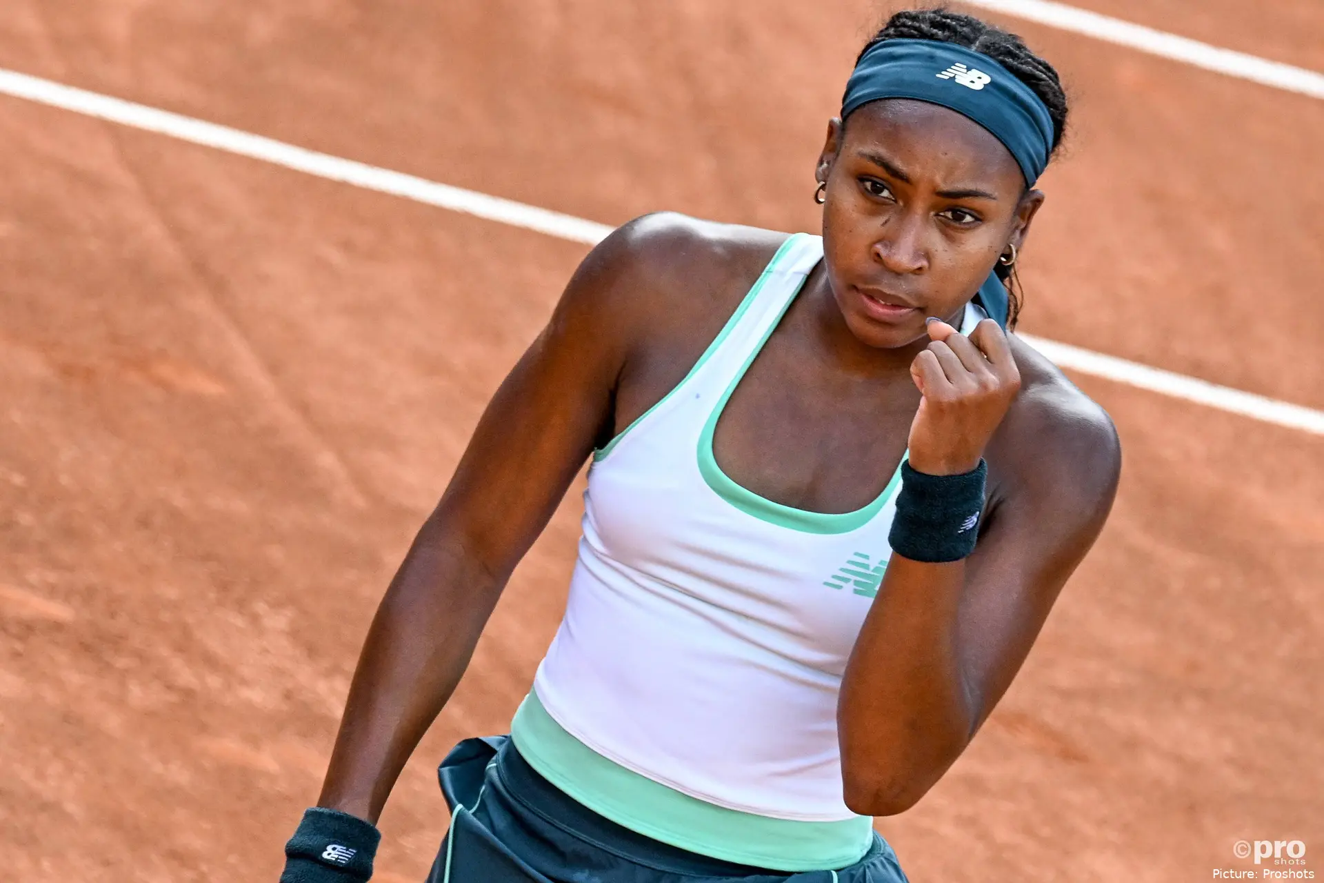 Coco Gauff celebrating on court at Rome Open