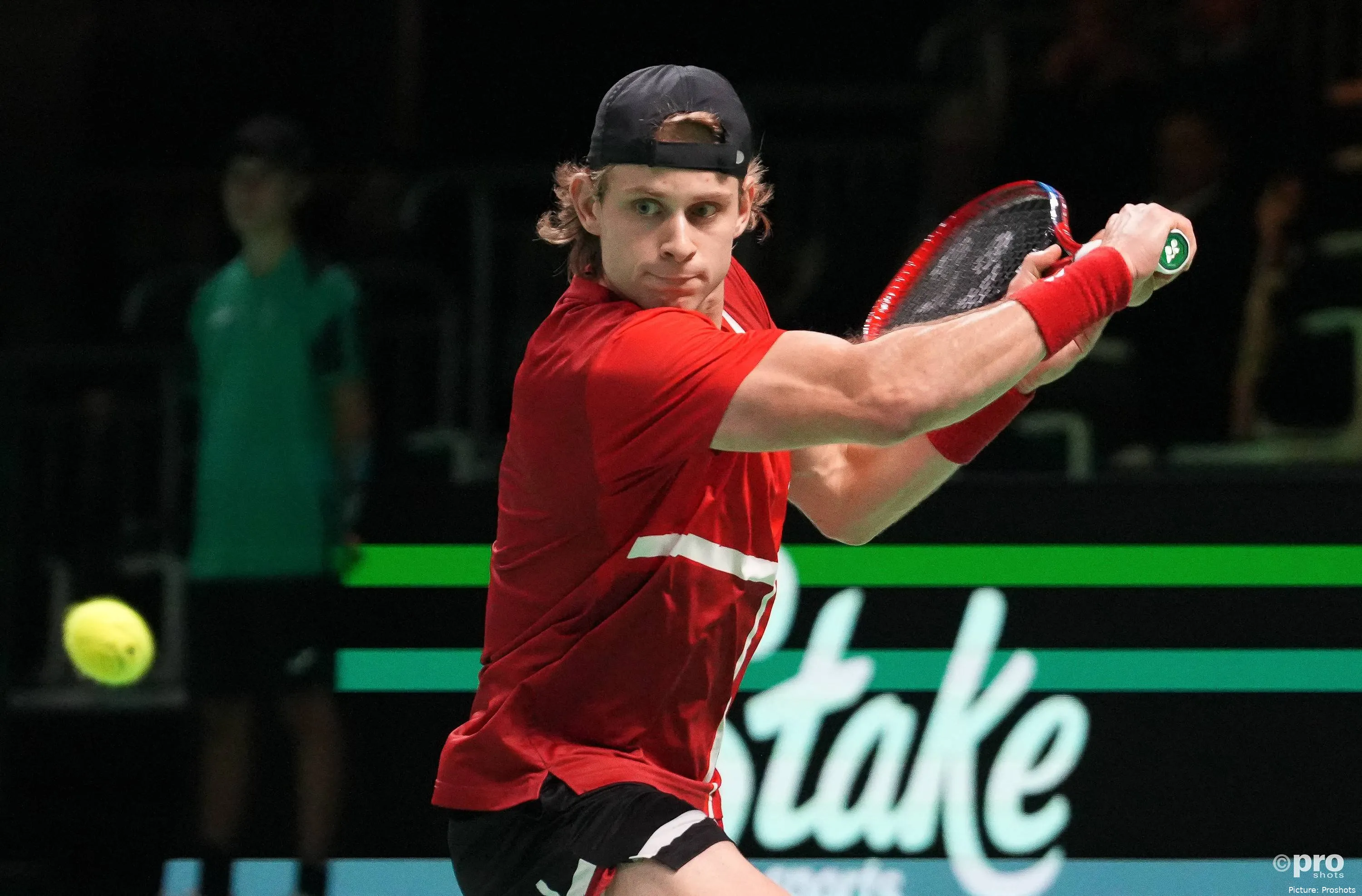 Zizou Bergs in full flight at the Davis Cup Finals.
