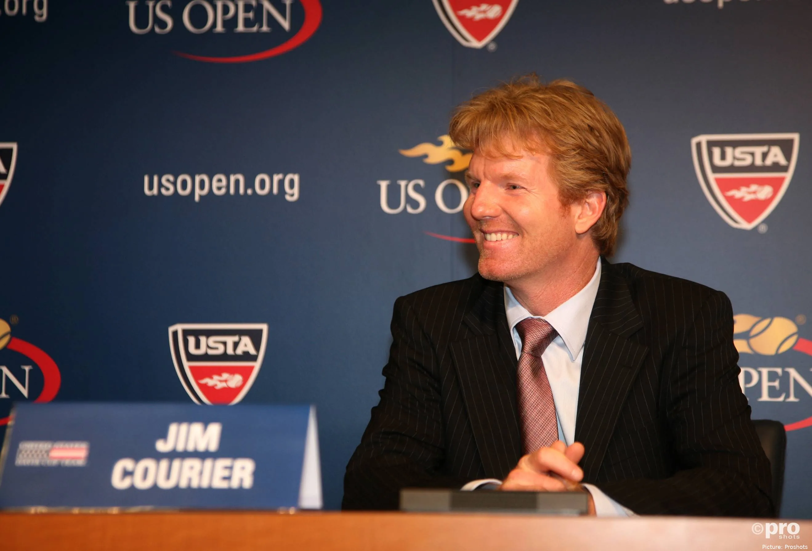 Jim Courier at a press conference for the Davis Cup