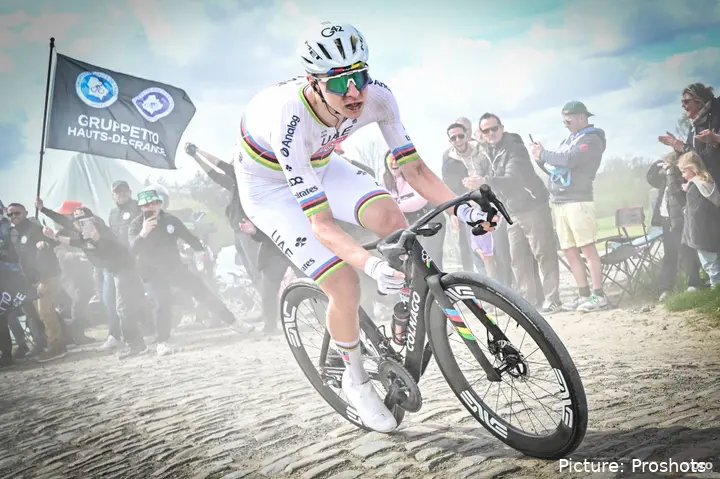 Tadej Pogacar racing at Paris-Roubaix
