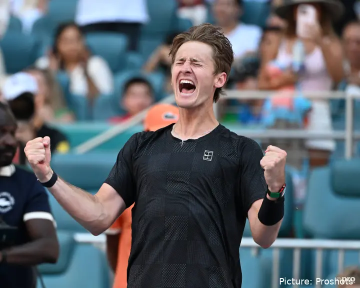 Korda shouts after the victory over Alcaraz at 2026 Miami Open.