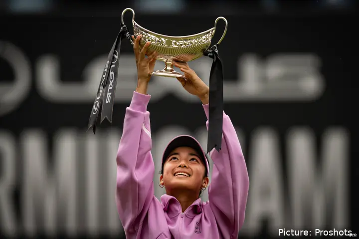 Alexandra Eala lifts Birmingham trophy after winning