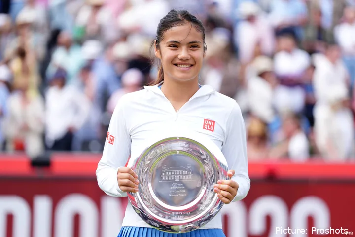 Great Britain's Emma Raducanu with the runners up trophy following her loss to Croatia's Donna Vekic after the Women's singles final match on day seven of the HSBC Championships at The Queen's Club